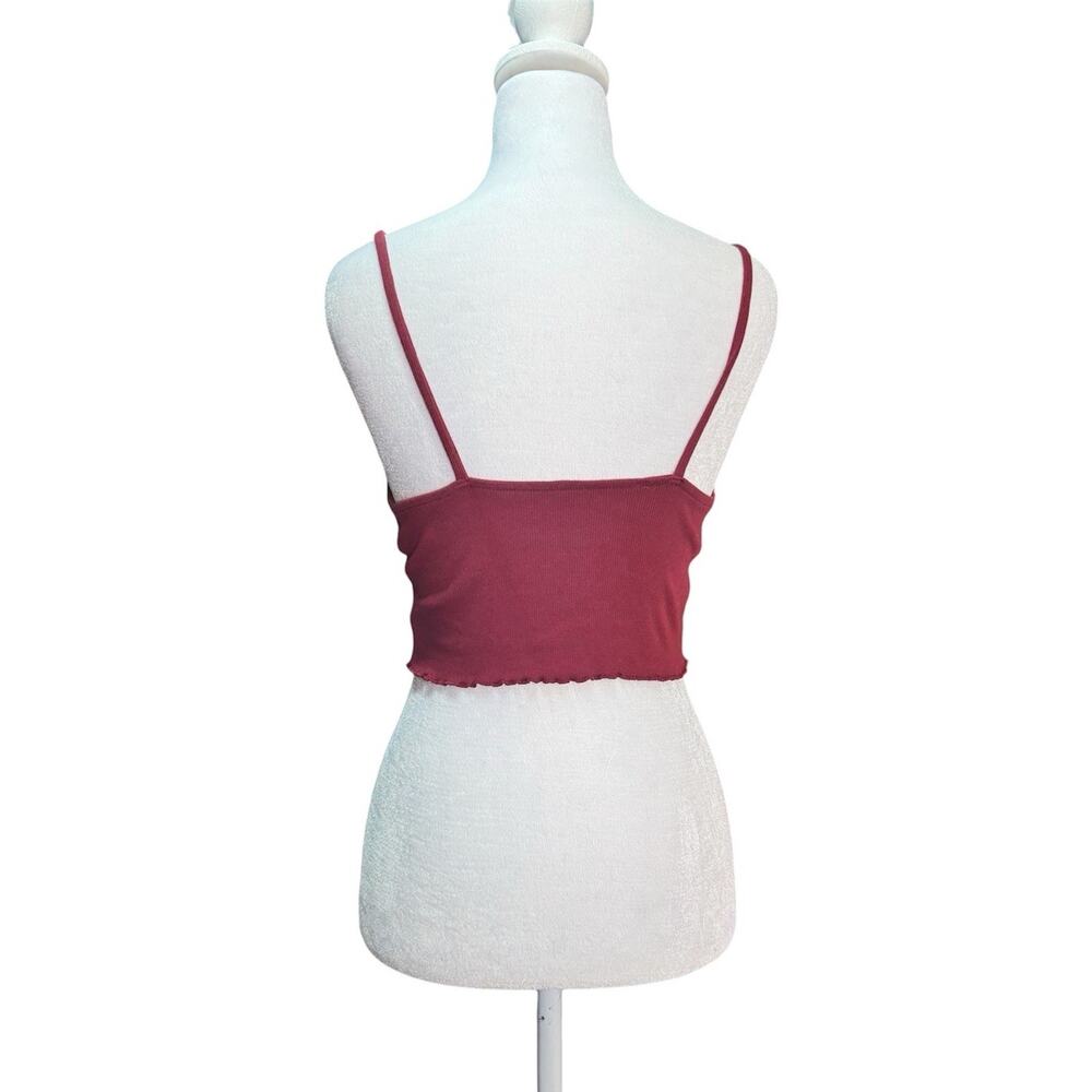 Y2K Womens Burgundy Ribbed Babydoll Crop Cami Tank Top Lace Fairy Grunge Medium - Picture 2 of 6